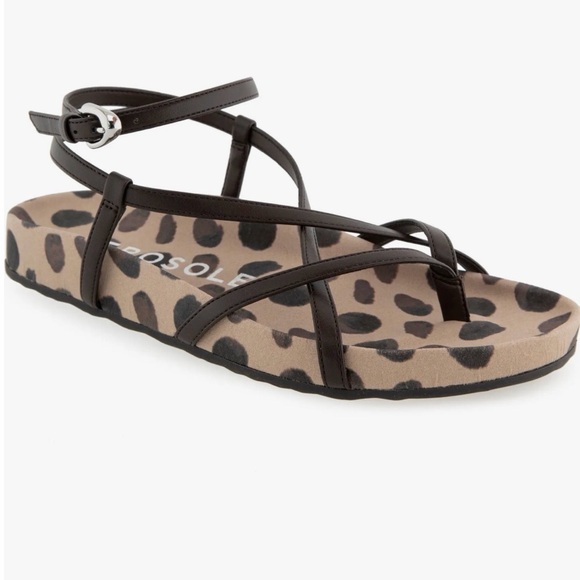 AEROSOLES Black and Tan Animal Print Sandals - Picture 2 of 2